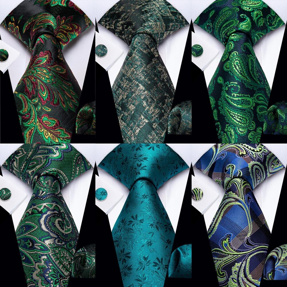 4421 Green Tie 6PCS Necktie Set Woven Jacquard Silk Neck Tie Pack Hanky